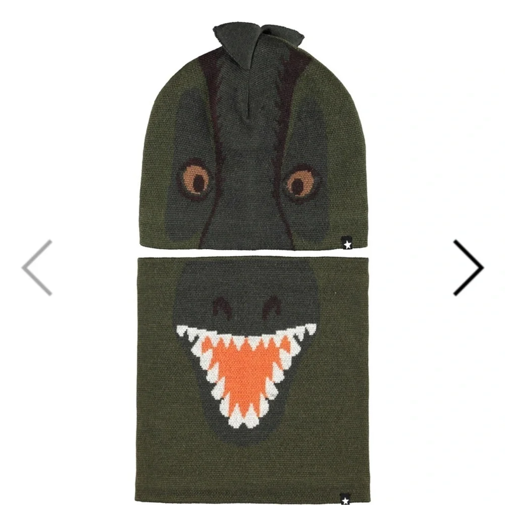 Molo Crocodile Beanie and Scarf Set - Olive and Black one to 4 years